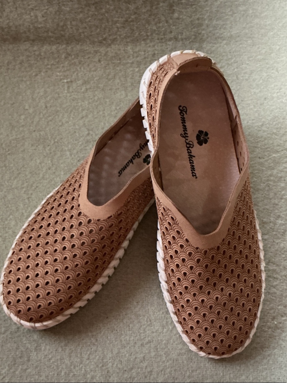 Tommy Bahama Light Brown Perforated Slip-On Moccasins